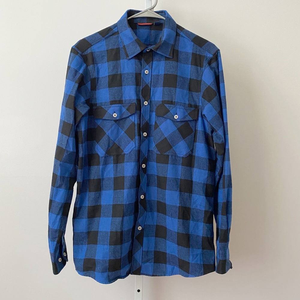 Design In Italy S Blue Black Buffalo Plaid Flannel Button Down Shirt Mens Small